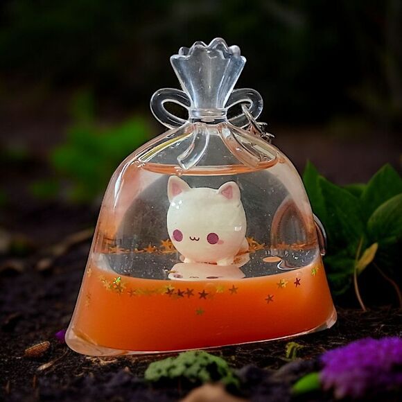 Tsunameez Prize Baggies Keychain Key Ring Kitty Cat Kitten Floating Orange Clear - Picture 1 of 15